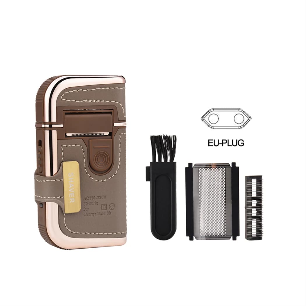 Professional Men's Shaver Cordless Beard Trimmer Rechargeable Razor Mini Leather Portable Electric Shaving Machine