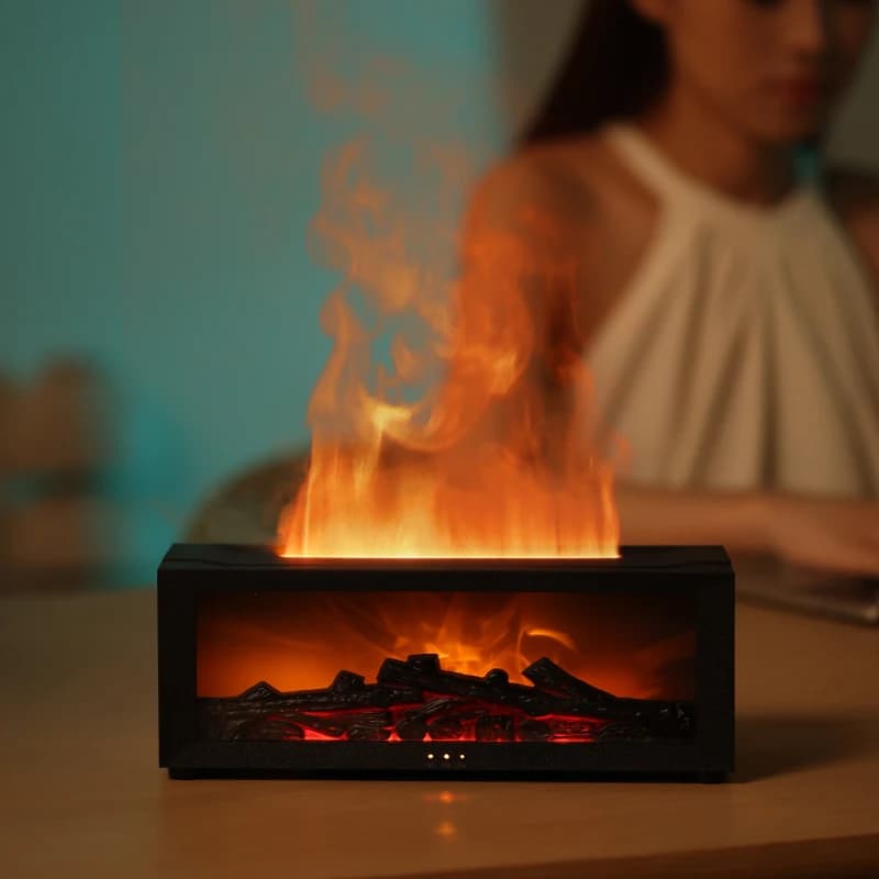 Eseential Oil Diffuser Fireplace Flame Oil Diffuser Aromatherapy Aroma Humidifier 150ml Remote Control Perfect for Bedroom Home